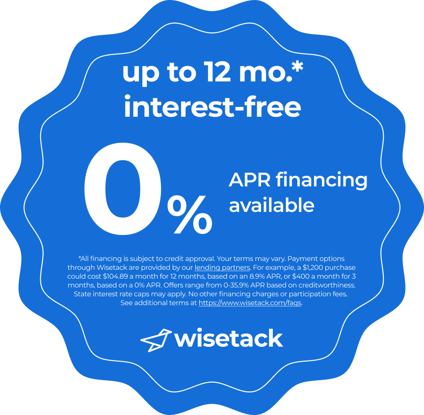 0% APR financing badge from Wisetack